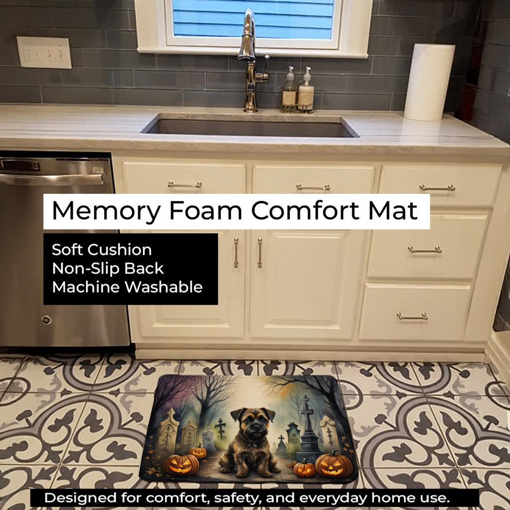 Border Terrier Spooky Halloween Memory Foam Kitchen Mat Machine Washable Anti-Fatigue Cushion Comfort Bath or Kitchen Rug