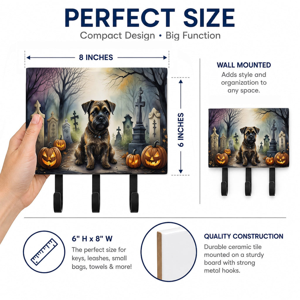 Border Terrier Spooky Halloween Leash or Key Holder Wall Hooks, Coat Rack Wall Mount, for Hanging Keys, Towels, Aprons, Leashes