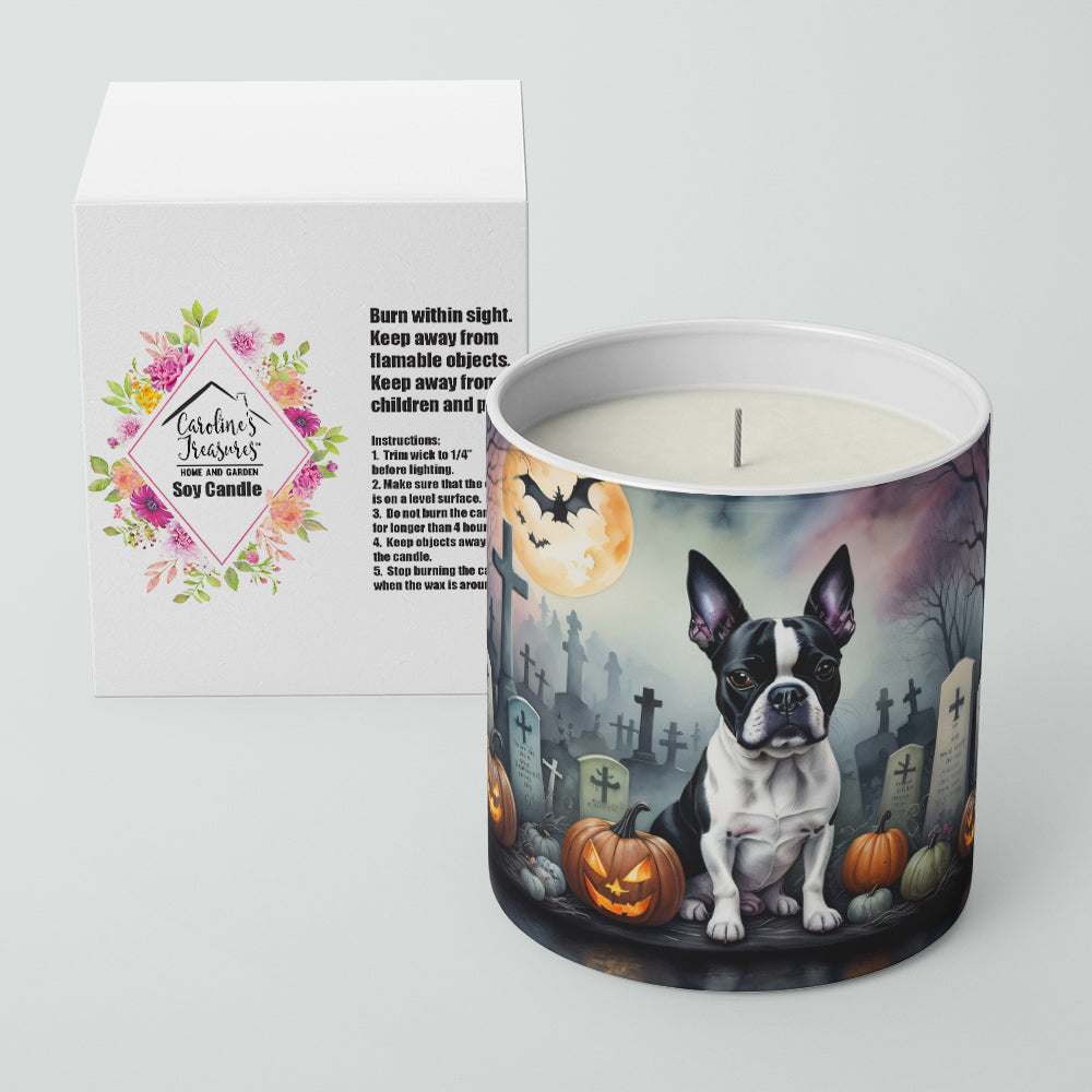 Boston Terrier Spooky Halloween Decorative Soy Candle Nature Soy Wax Essential Oil Home Decor Ideal for Bedroom Kitchen Bath Office Gift, 10 oz
