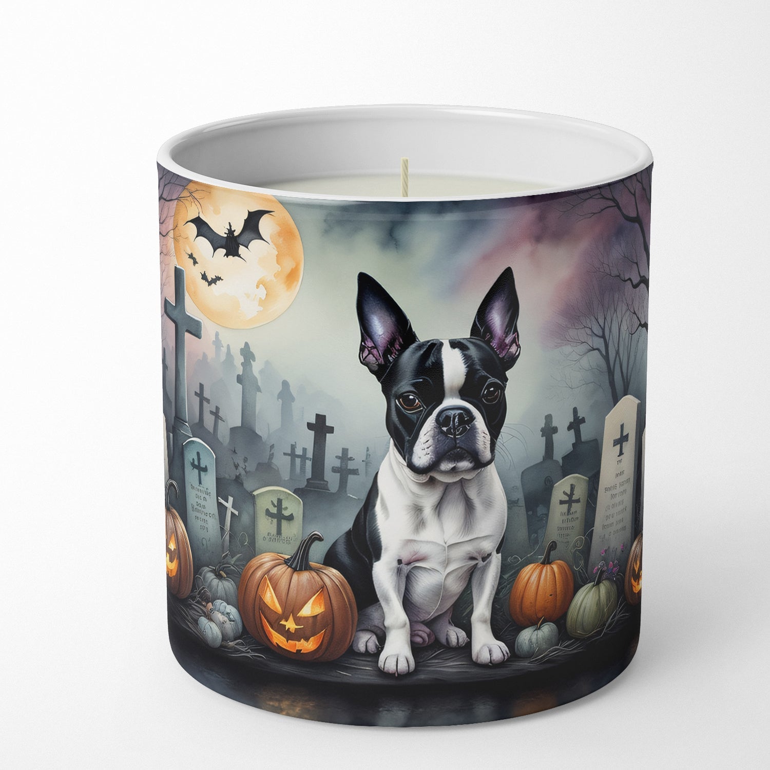 Boston Terrier Spooky Halloween Decorative Soy Candle Nature Soy Wax Essential Oil Home Decor Ideal for Bedroom Kitchen Bath Office Gift, 10 oz