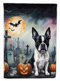 Boston Terrier Spooky Halloween House Flag 28x40 Porch Sleeve Pole Decorative Outside Yard Banner Artwork Wall Hanging, Polyester