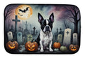 Boston Terrier Spooky Halloween Dish Drying Mat Absorbent Dish Drying Mat Pad for Kitchen Counter Dish Drainer Mat for Countertop, 14 x 21", Multicolor