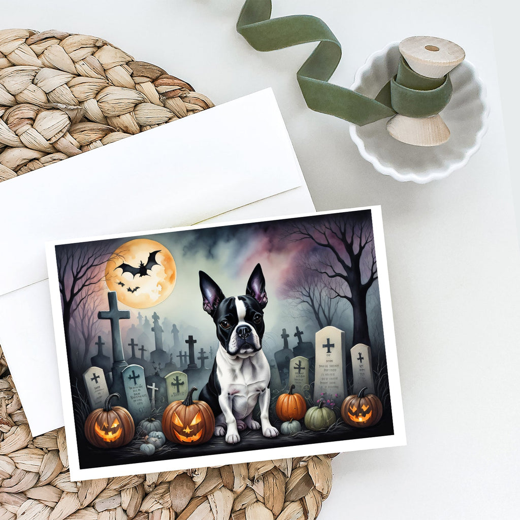 Boston Terrier Spooky Halloween Greeting Cards Pack of 8 Blank Cards with Envelopes Whimsical A7 Size 5x7