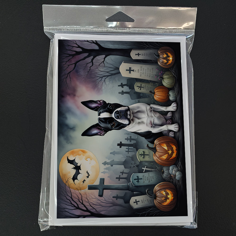 Boston Terrier Spooky Halloween Greeting Cards Pack of 8 Blank Cards with Envelopes Whimsical A7 Size 5x7