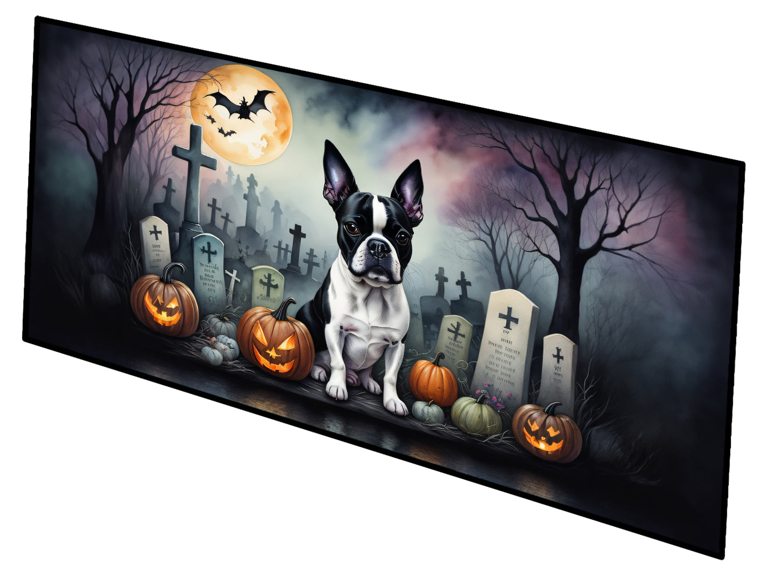Boston Terrier Spooky Halloween Runner Mat 28x58 Front Door Mat Indoor Outdoor Rugs for Entryway Hallway Foyer Non Slip Washable Wide Doormat
