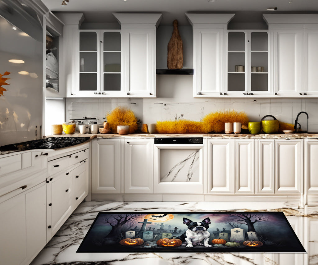 Boston Terrier Spooky Halloween Runner Mat 28x58 Front Door Mat Indoor Outdoor Rugs for Entryway Hallway Foyer Non Slip Washable Wide Doormat