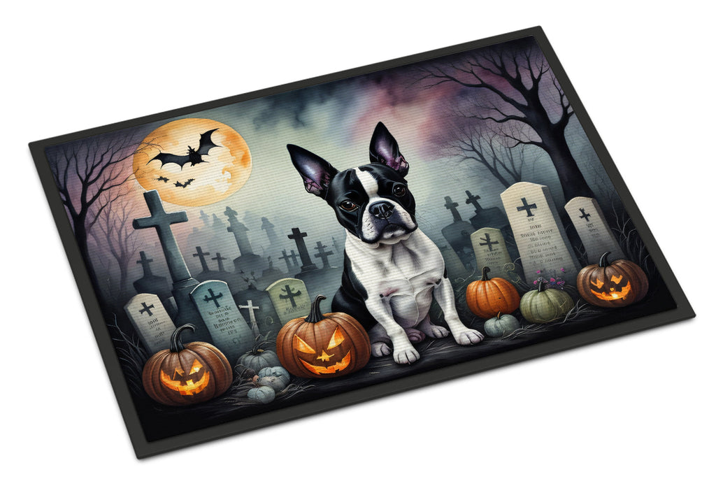Boston Terrier Spooky Halloween Doormat Indoor Outdoor 18H X 27W Front Door Mat Rugs for Entryway, Non Slip Washable