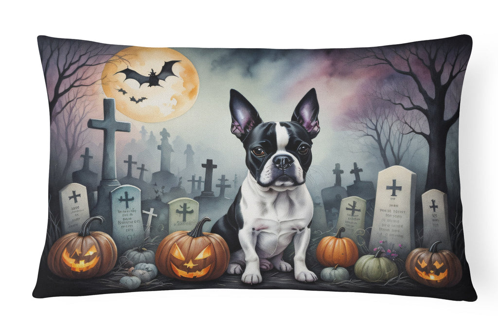 Boston Terrier Spooky Halloween Decorative Throw Pillow 12x16 Indoor Outdoor Accent Cushion, Fabric Cover with Insert for Sofa, Bed, Porch & Living Room