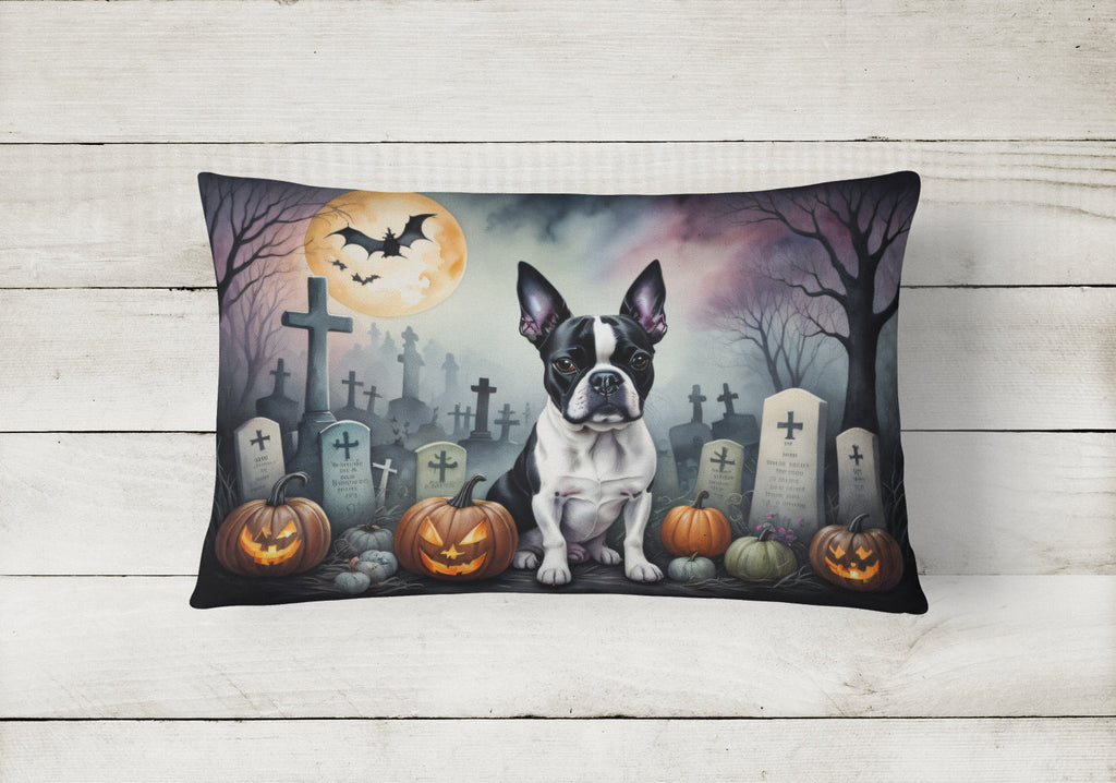 Boston Terrier Spooky Halloween Decorative Throw Pillow 12x16 Indoor Outdoor Accent Cushion, Fabric Cover with Insert for Sofa, Bed, Porch & Living Room