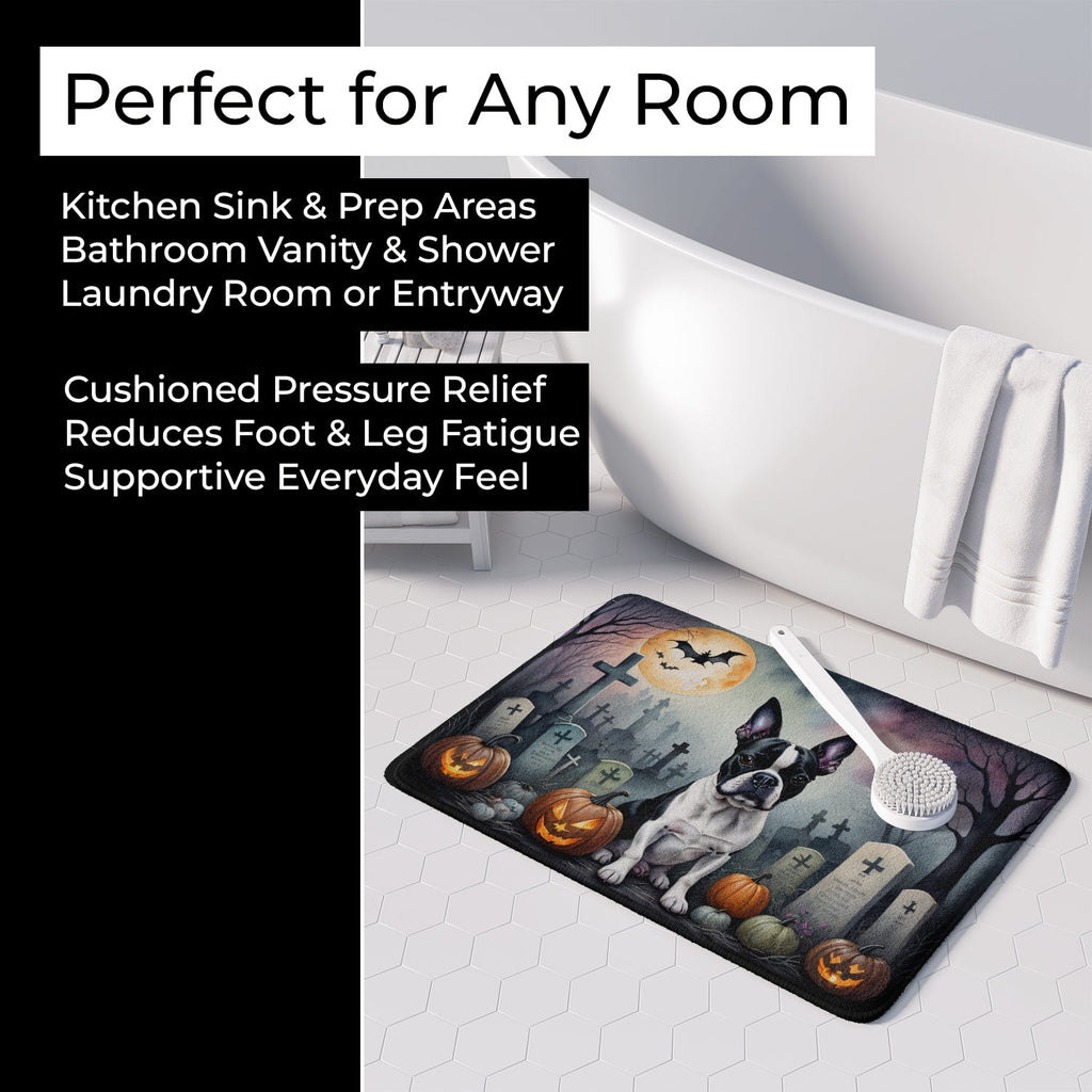 Boston Terrier Spooky Halloween Memory Foam Kitchen Mat Machine Washable Anti-Fatigue Cushion Comfort Bath or Kitchen Rug