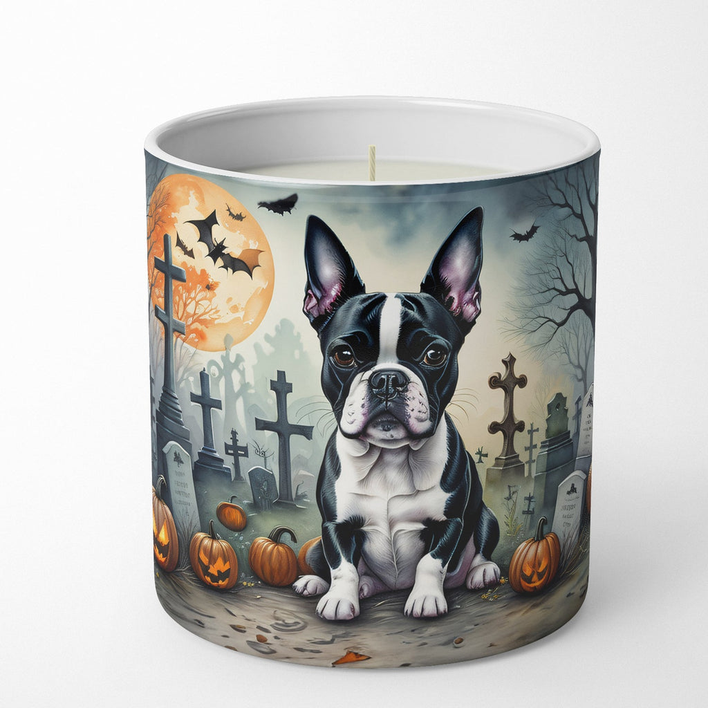 Boston Terrier Spooky Halloween Decorative Soy Candle Nature Soy Wax Essential Oil Home Decor Ideal for Bedroom Kitchen Bath Office Gift, 10 oz