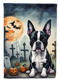 Boston Terrier Spooky Halloween House Flag 28x40 Porch Sleeve Pole Decorative Outside Yard Banner Artwork Wall Hanging, Polyester