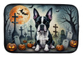 Boston Terrier Spooky Halloween Dish Drying Mat Absorbent Dish Drying Mat Pad for Kitchen Counter Dish Drainer Mat for Countertop, 14 x 21", Multicolor