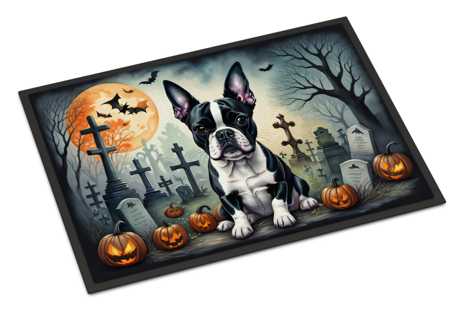 Boston Terrier Spooky Halloween Doormat Indoor Outdoor 24H X 36W Front Door Mat Rugs for Entryway, Non Slip Washable Low Pile,