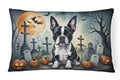 Boston Terrier Spooky Halloween Decorative Throw Pillow 12x16 Indoor Outdoor Accent Cushion, Fabric Cover with Insert for Sofa, Bed, Porch & Living Room