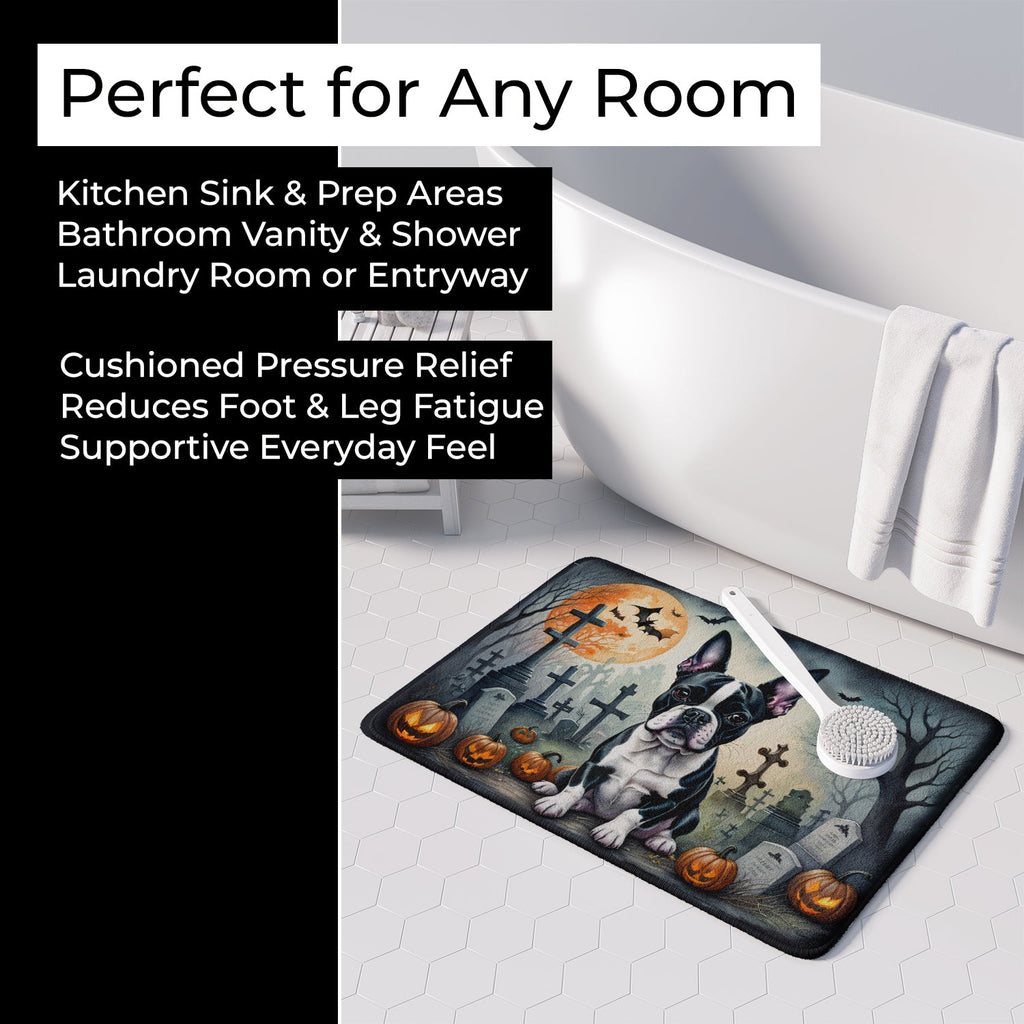 Boston Terrier Spooky Halloween Memory Foam Kitchen Mat Machine Washable Anti-Fatigue Cushion Comfort Bath or Kitchen Rug