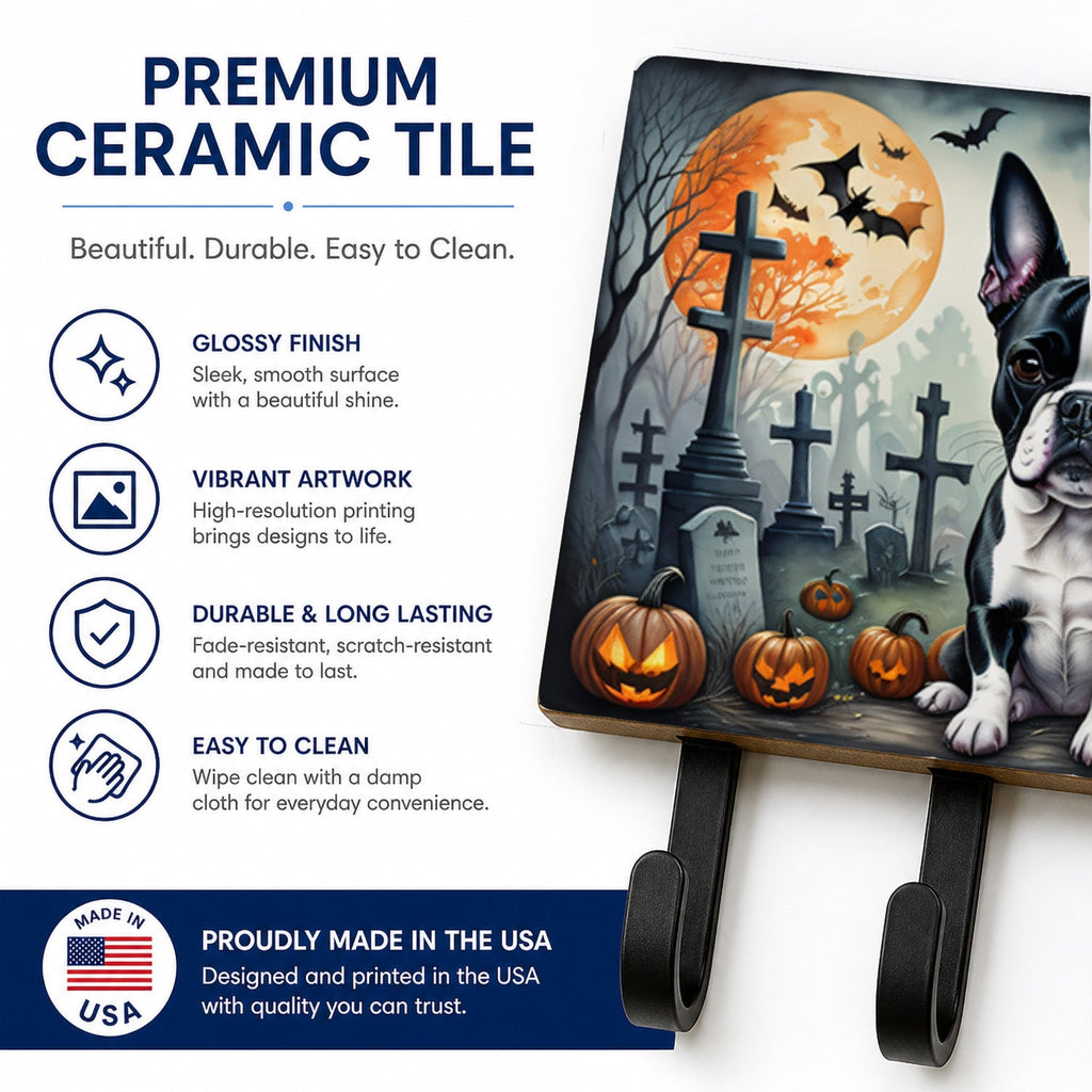 Boston Terrier Spooky Halloween Leash or Key Holder Wall Hooks, Coat Rack Wall Mount, for Hanging Keys, Towels, Aprons, Leashes