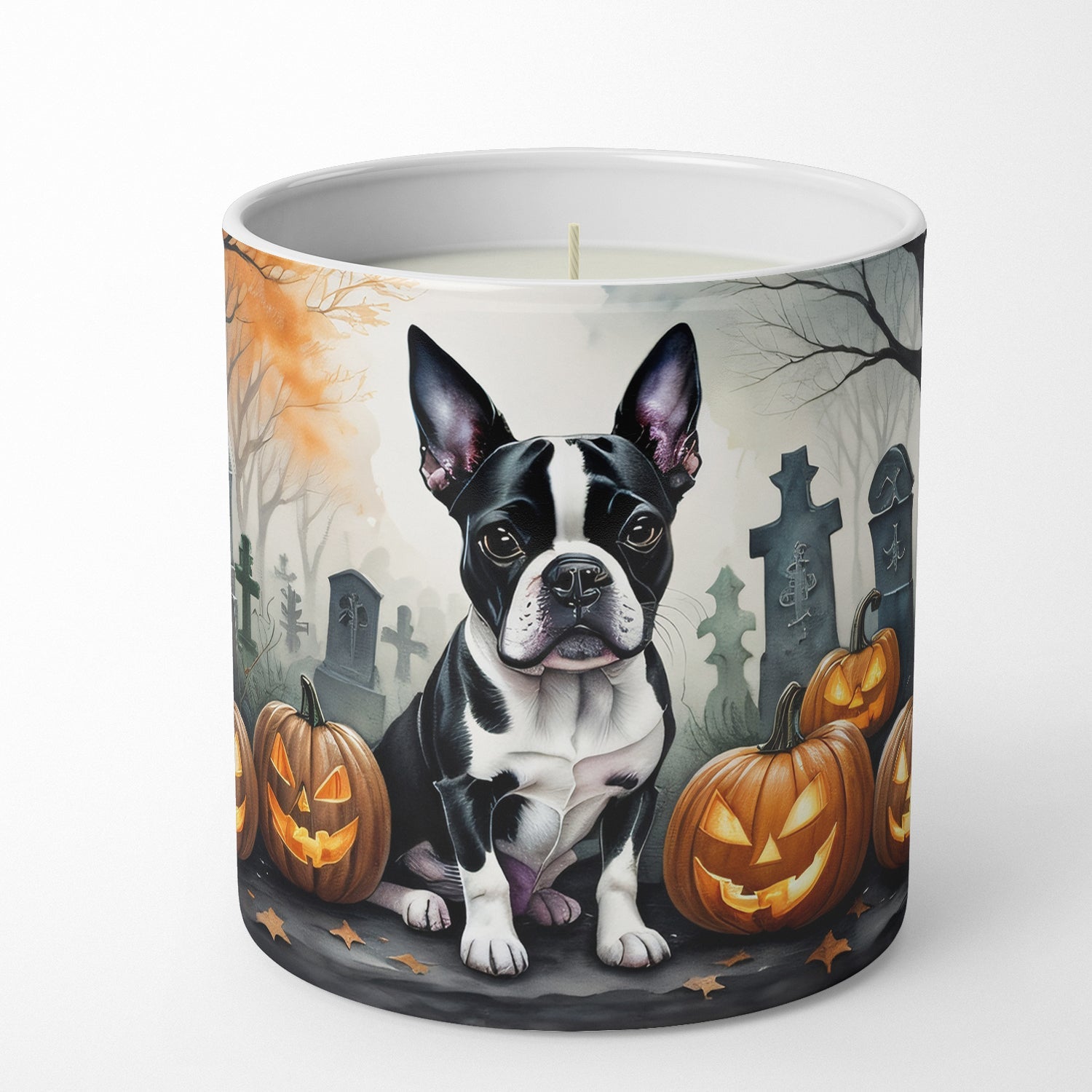 Boston Terrier Spooky Halloween Decorative Soy Candle Nature Soy Wax Essential Oil Home Decor Ideal for Bedroom Kitchen Bath Office Gift, 10 oz