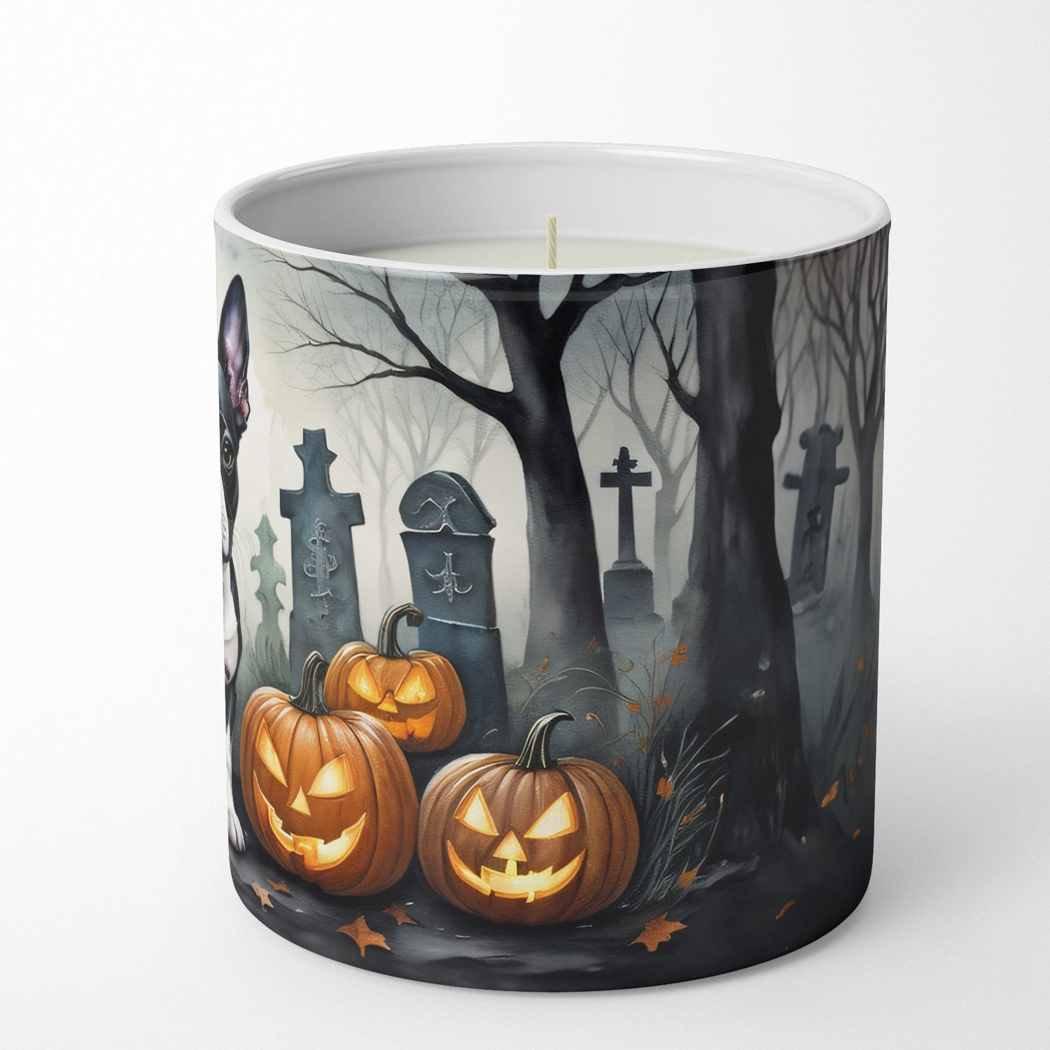 Boston Terrier Spooky Halloween Decorative Soy Candle Nature Soy Wax Essential Oil Home Decor Ideal for Bedroom Kitchen Bath Office Gift, 10 oz