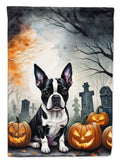 Boston Terrier Spooky Halloween House Flag 28x40 Porch Sleeve Pole Decorative Outside Yard Banner Artwork Wall Hanging, Polyester