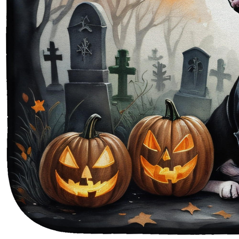 Boston Terrier Spooky Halloween Dish Drying Mat Absorbent Dish Drying Mat Pad for Kitchen Counter Dish Drainer Mat for Countertop, 14 x 21", Multicolor