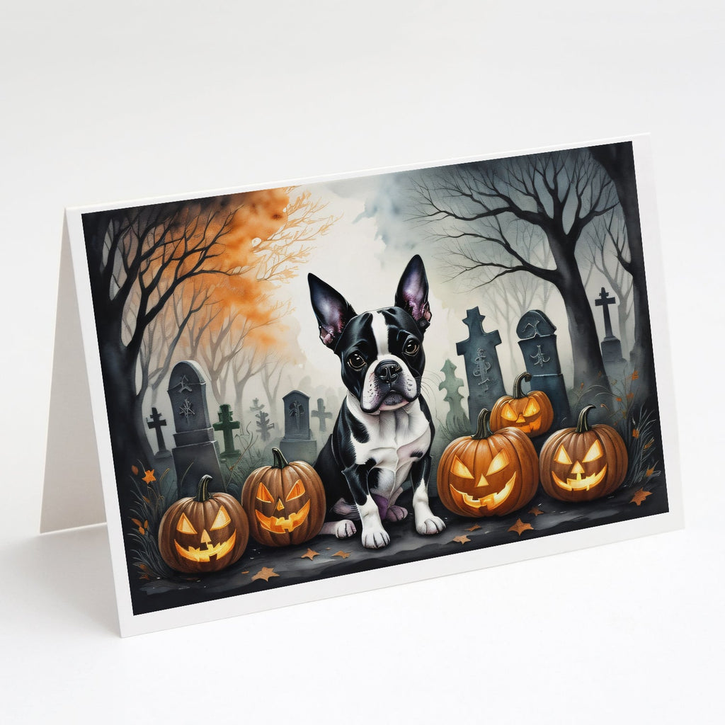 Boston Terrier Spooky Halloween Greeting Cards Pack of 8 Blank Cards with Envelopes Whimsical A7 Size 5x7