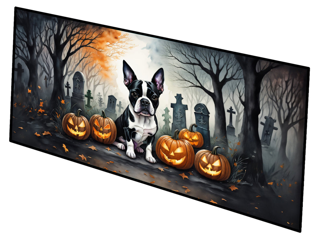 Boston Terrier Spooky Halloween Runner Mat 28x58 Front Door Mat Indoor Outdoor Rugs for Entryway Hallway Foyer Non Slip Washable Wide Doormat