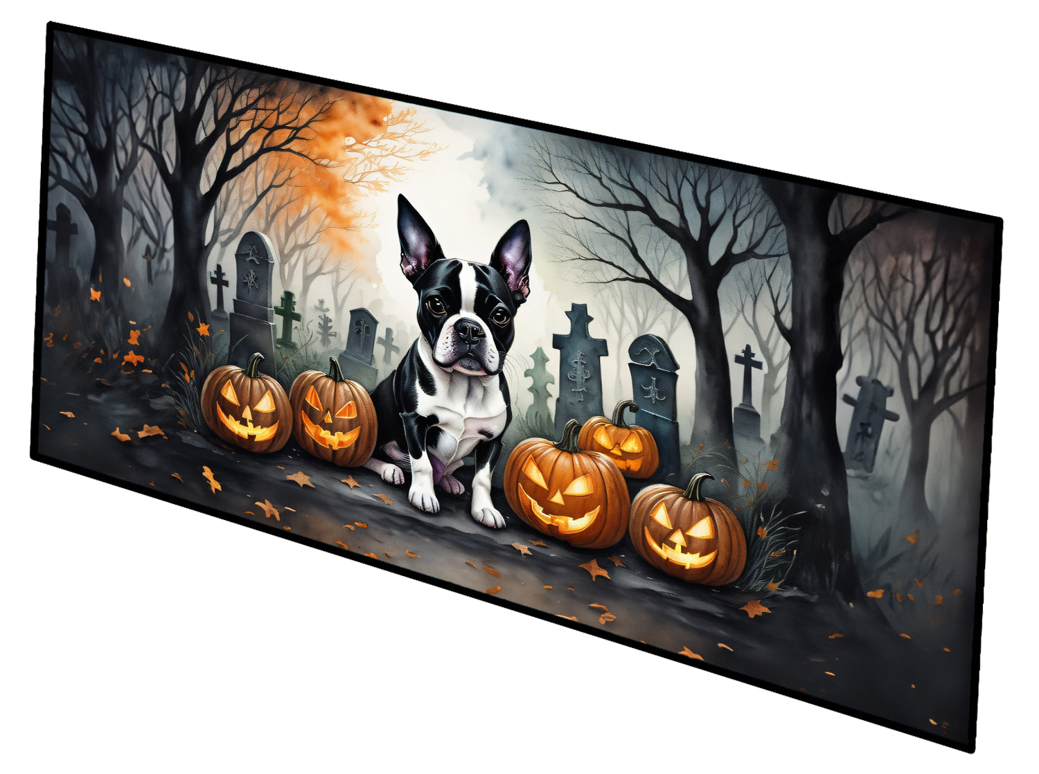 Boston Terrier Spooky Halloween Runner Mat 28x58 Front Door Mat Indoor Outdoor Rugs for Entryway Hallway Foyer Non Slip Washable Wide Doormat