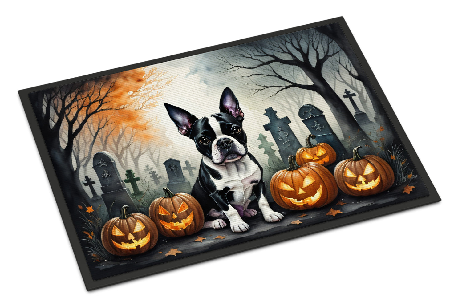 Boston Terrier Spooky Halloween Doormat Indoor Outdoor 24H X 36W Front Door Mat Rugs for Entryway, Non Slip Washable Low Pile,