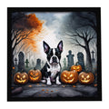 Boston Terrier Spooky Halloween Framed Metal Print Bathroom, Kitchen, Office, Home Decor Wall Art Ready to Hang, Square, 8X8