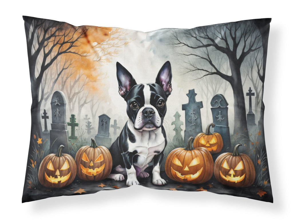 Boston Terrier Spooky Halloween Standard Pillowcase Lightweight Super Soft Easy Care Decorative Artwork Pillowcase, Standard