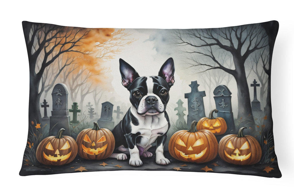 Boston Terrier Spooky Halloween Decorative Throw Pillow 12x16 Indoor Outdoor Accent Cushion, Fabric Cover with Insert for Sofa, Bed, Porch & Living Room