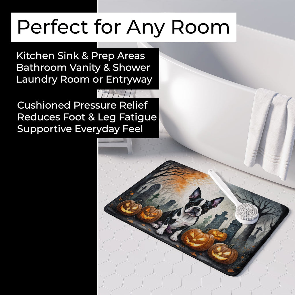Boston Terrier Spooky Halloween Memory Foam Kitchen Mat Machine Washable Anti-Fatigue Cushion Comfort Bath or Kitchen Rug