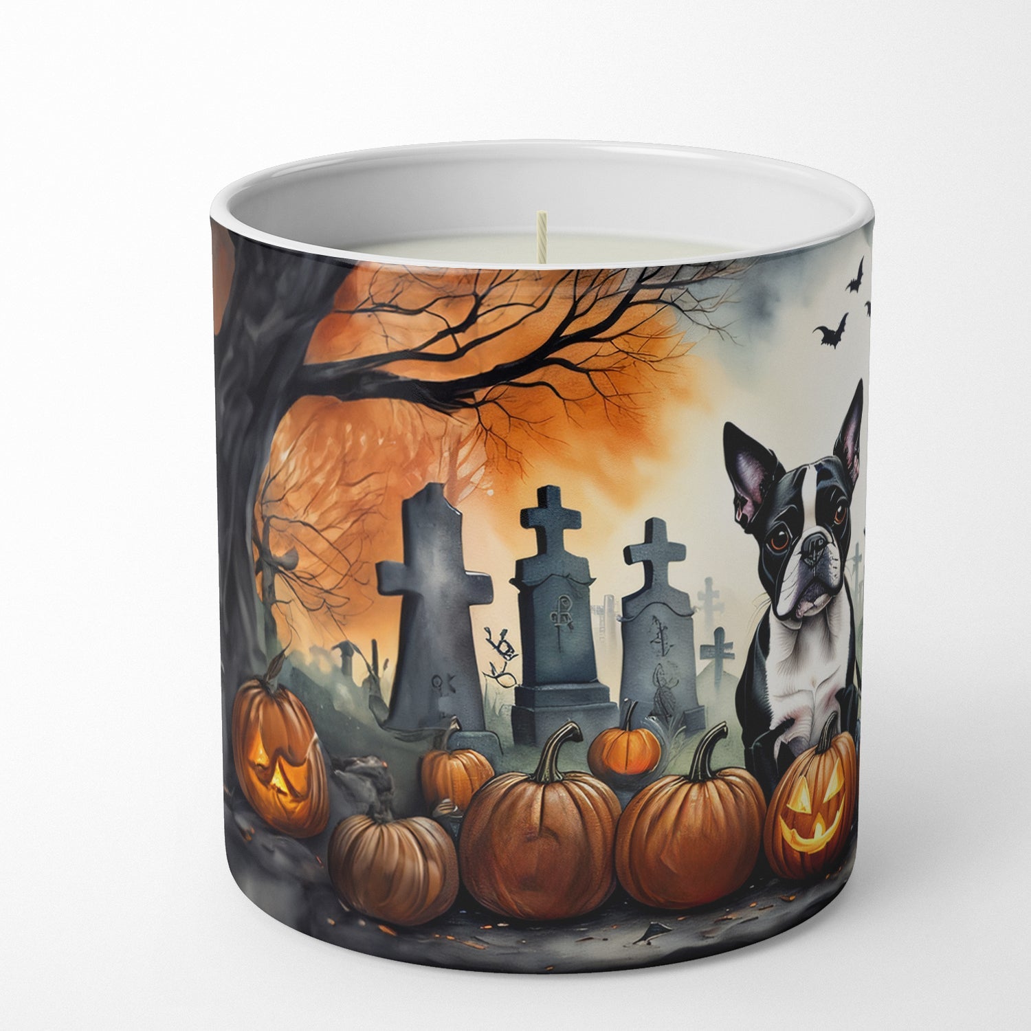 Boston Terrier Spooky Halloween Decorative Soy Candle Nature Soy Wax Essential Oil Home Decor Ideal for Bedroom Kitchen Bath Office Gift, 10 oz