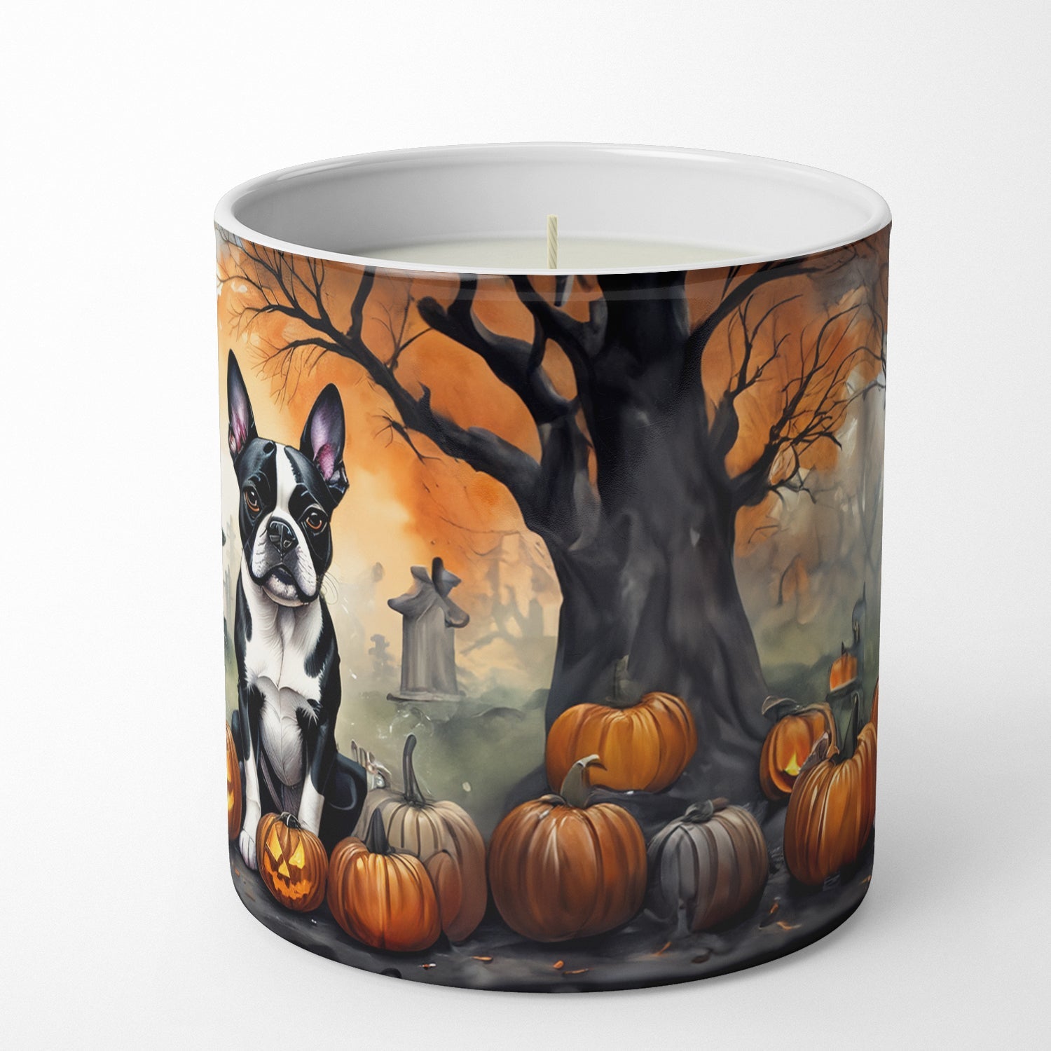 Boston Terrier Spooky Halloween Decorative Soy Candle Nature Soy Wax Essential Oil Home Decor Ideal for Bedroom Kitchen Bath Office Gift, 10 oz