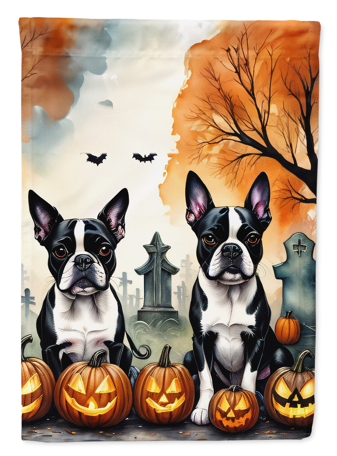 Boston Terrier Spooky Halloween House Flag 28x40 Porch Sleeve Pole Decorative Outside Yard Banner Artwork Wall Hanging, Polyester