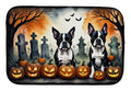 Boston Terrier Spooky Halloween Dish Drying Mat Absorbent Dish Drying Mat Pad for Kitchen Counter Dish Drainer Mat for Countertop, 14 x 21", Multicolor