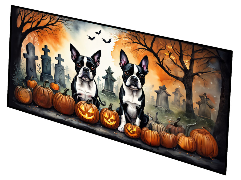 Boston Terrier Spooky Halloween Runner Mat 28x58 Front Door Mat Indoor Outdoor Rugs for Entryway Hallway Foyer Non Slip Washable Wide Doormat