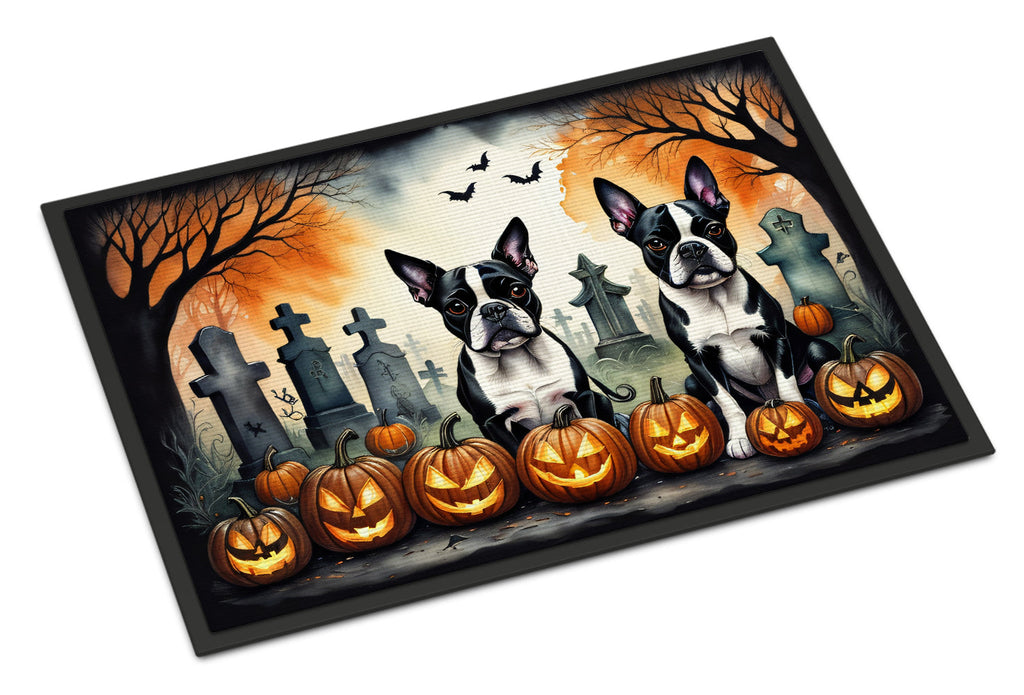 Boston Terrier Spooky Halloween Doormat Indoor Outdoor 24H X 36W Front Door Mat Rugs for Entryway, Non Slip Washable Low Pile,