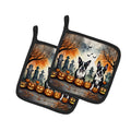 Boston Terrier Spooky Halloween Pot Holder Set of 2 Heat Resistant Quilted Hot Pads 7.5 x 7.5 Inch, Insulated Kitchen Trivets for Cooking & Baking