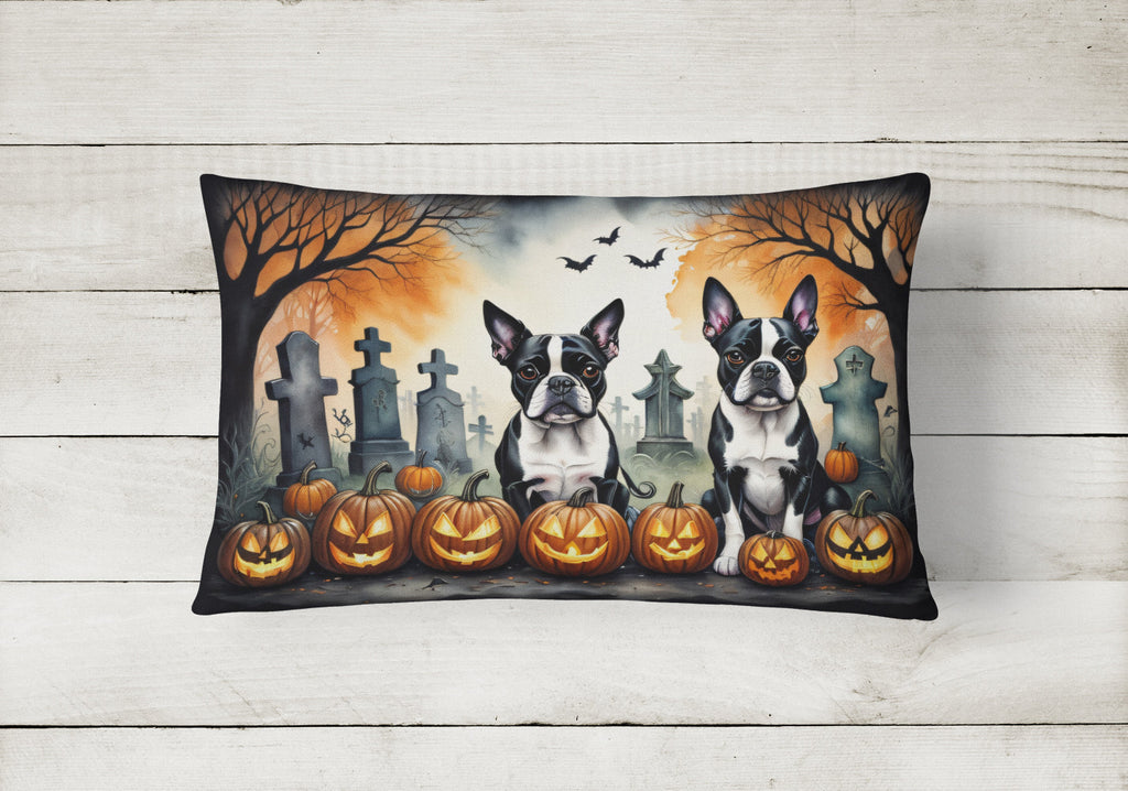 Boston Terrier Spooky Halloween Decorative Throw Pillow 12x16 Indoor Outdoor Accent Cushion, Fabric Cover with Insert for Sofa, Bed, Porch & Living Room