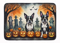 Boston Terrier Spooky Halloween Memory Foam Kitchen Mat Machine Washable Anti-Fatigue Cushion Comfort Bath or Kitchen Rug