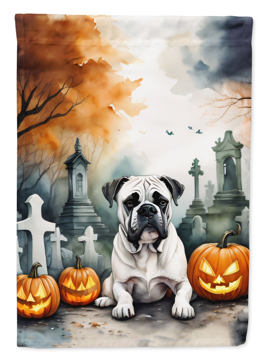 Boxer Spooky Halloween House Flag 28x40 Porch Sleeve Pole Decorative Outside Yard Banner Artwork Wall Hanging, Polyester