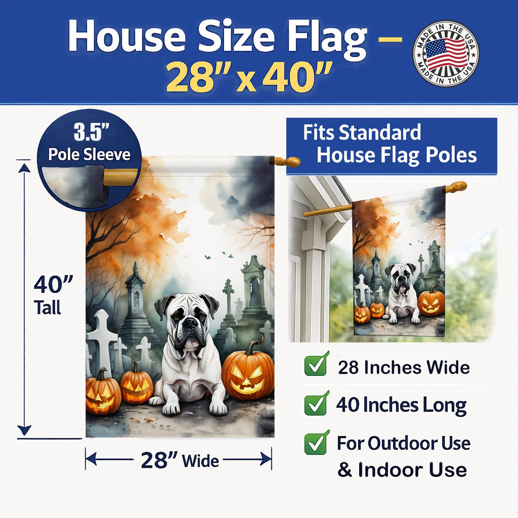 Boxer Spooky Halloween House Flag 28x40 Porch Sleeve Pole Decorative Outside Yard Banner Artwork Wall Hanging, Polyester