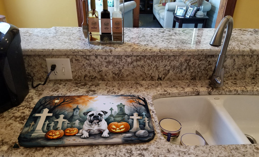 Boxer Spooky Halloween Dish Drying Mat Absorbent Dish Drying Mat Pad for Kitchen Counter Dish Drainer Mat for Countertop, 14 x 21", Multicolor