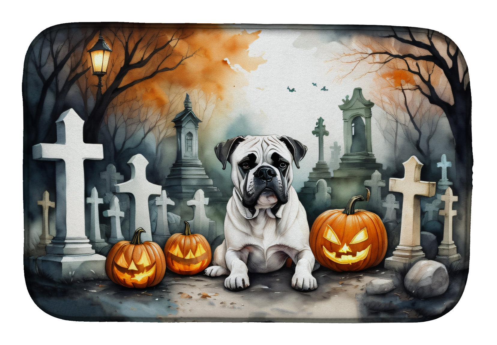 Boxer Spooky Halloween Dish Drying Mat Absorbent Dish Drying Mat Pad for Kitchen Counter Dish Drainer Mat for Countertop, 14 x 21", Multicolor