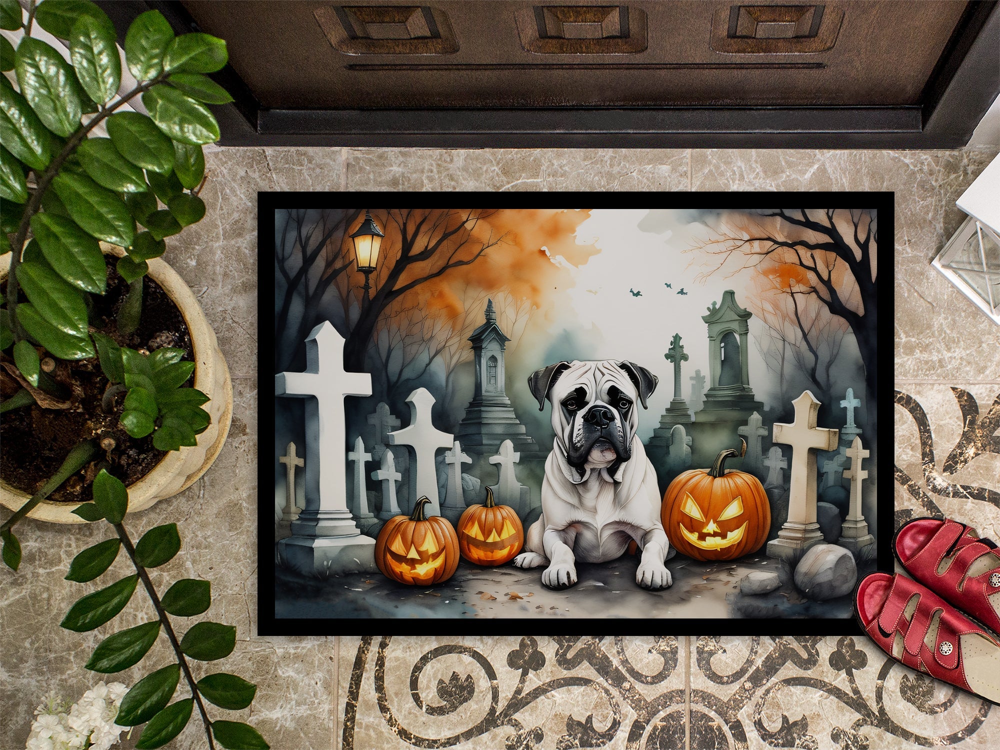 Boxer Spooky Halloween Doormat Indoor Outdoor 24H X 36W Front Door Mat Rugs for Entryway, Non Slip Washable Low Pile,
