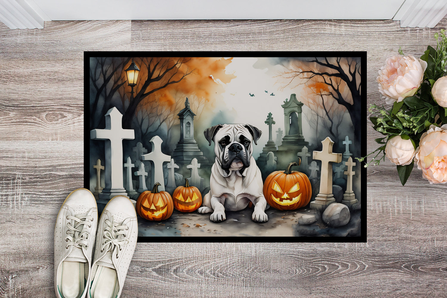 Boxer Spooky Halloween Doormat Indoor Outdoor 18H X 27W Front Door Mat Rugs for Entryway, Non Slip Washable