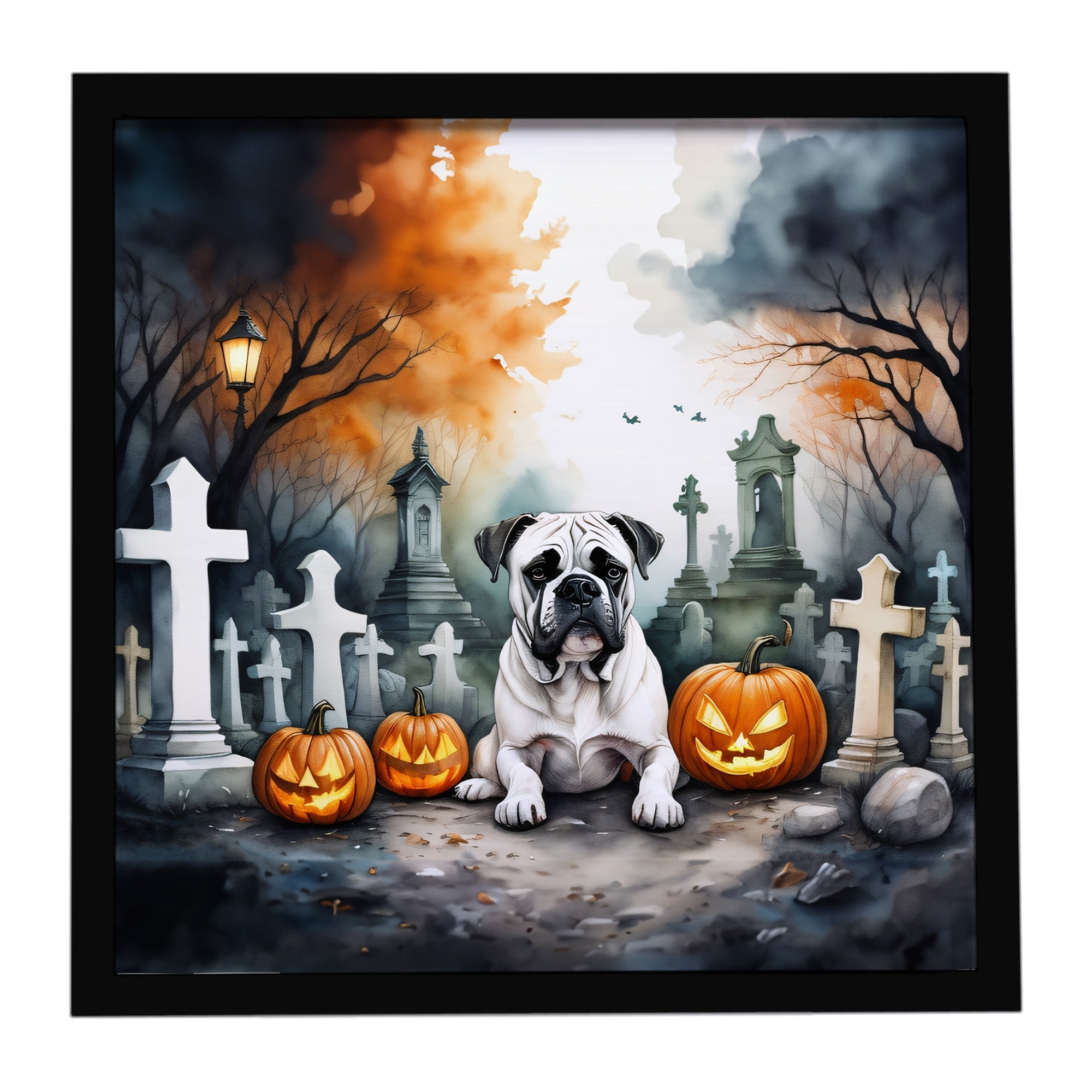Boxer Spooky Halloween Framed Metal Print Bathroom, Kitchen, Office, Home Decor Wall Art Ready to Hang, Square, 8X8