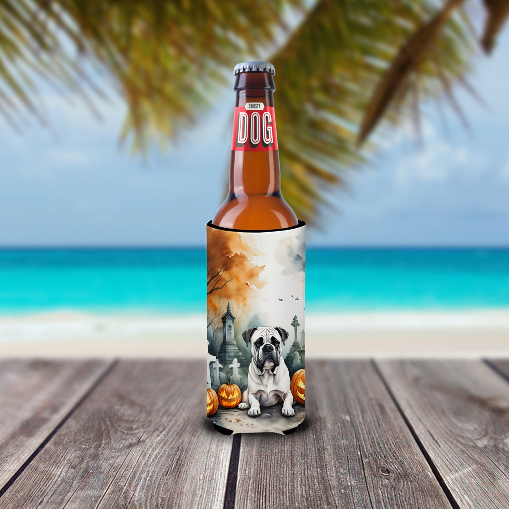 Boxer Spooky Halloween Slim Can Hugger , Insulated Foam Hugger for 12 oz Slim Cans, Beer Bottles & Water Bottles, Printed in USA